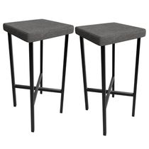 Kit 02 Banquetas Alta Bar Cozinha Sala De Jantar Preto Stella L02 Linho Cinza Escuro - Lyam Decor