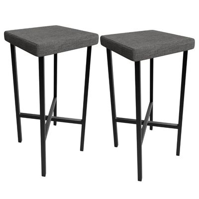 Kit 02 Banquetas Alta Bar Cozinha Sala De Jantar Preto Stella L02 Linho Cinza Escuro - Lyam Decor