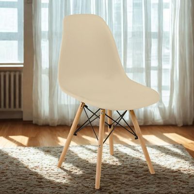 Conjunto 12 Cadeiras Charles Eames Eiffel Wood Base Madeira - Nude