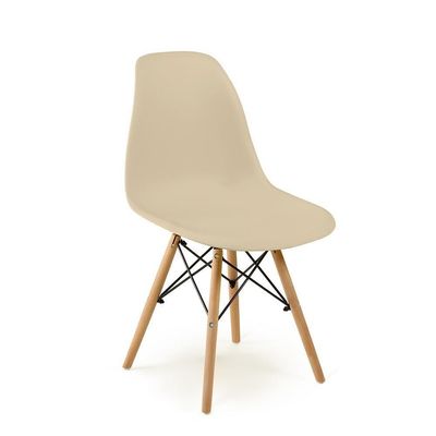 Conjunto 12 Cadeiras Charles Eames Eiffel Wood Base Madeira - Nude
