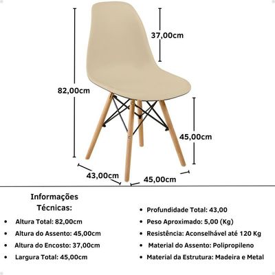 Conjunto 12 Cadeiras Charles Eames Eiffel Wood Base Madeira - Nude