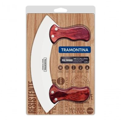Mezzaluna Tramontina Polywood Aço Inox Cabo Vermelho