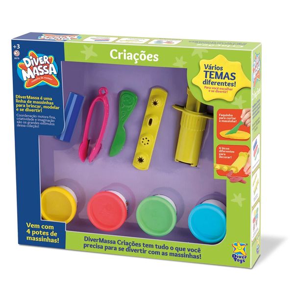 Massa de Modelar Infantil Divertoys Criações com Acessórios