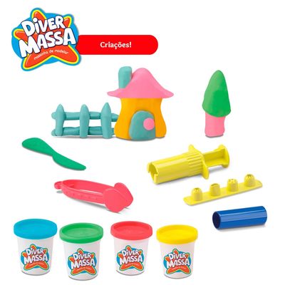 Massa de Modelar Infantil Divertoys Criações com Acessórios