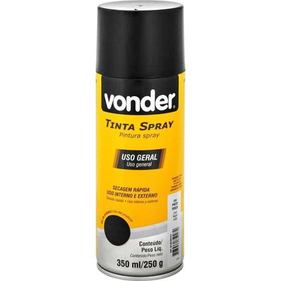 Tinta Spray Acrílica Preto Fosco 350ml-250g Vonder