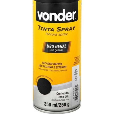 Tinta Spray Acrílica Preto Fosco 350ml-250g Vonder