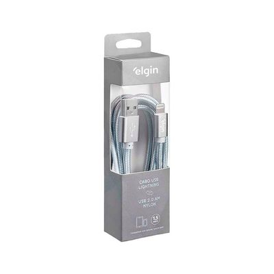 Cabo Usb 2.0 Lightning Nylon Cinza 1,5m 480mbps Compatível Com Aparelhos Apple
