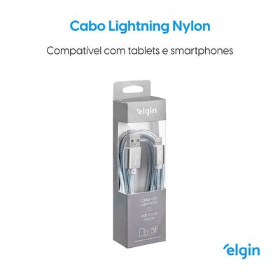 Cabo Usb 2.0 Lightning Nylon Cinza 1,5m 480mbps Compatível Com Aparelhos Apple