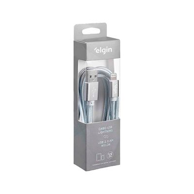 Cabo Usb 2.0 Lightning Nylon Cinza 1,5m 480mbps Compatível Com Aparelhos Apple