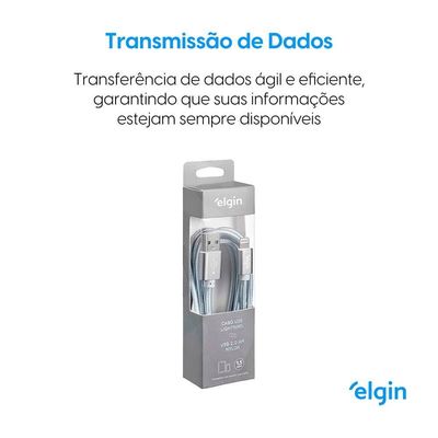 Cabo Usb 2.0 Lightning Nylon Cinza 1,5m 480mbps Compatível Com Aparelhos Apple