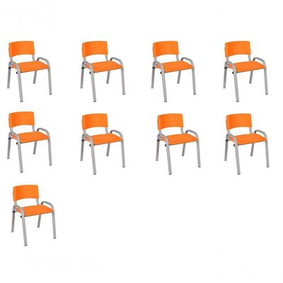 Kit 9 Cadeiras Infantil Iso, Escola, Base Cinza- Laranja