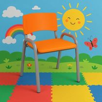 Kit 9 Cadeiras Infantil Iso, Escola, Base Cinza- Laranja