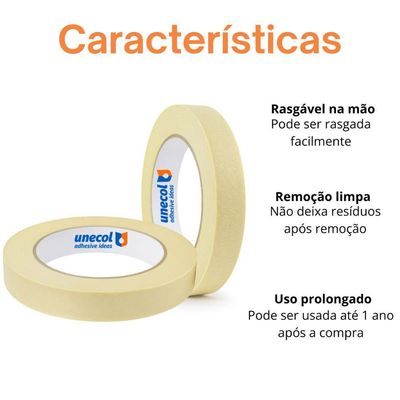Kit 6 Fita Crepe 18mmx10m Uso Geral Resistente Alta Fixação Pintura Artesanato Escolar