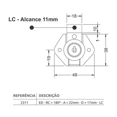 Fechadura De Gaveta 22 Mm - 3f
