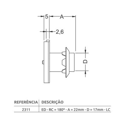 Fechadura De Gaveta 22 Mm - 3f