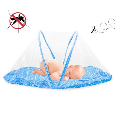 Mini Berço De Bebe Portatil Com Mosquiteiro Ninho Acolchoado Azul