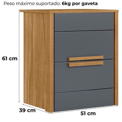 Kit 2 Mesas De Cabeceira Dhara 2 Gavetas 51 Cm Freijo Cinza Moval