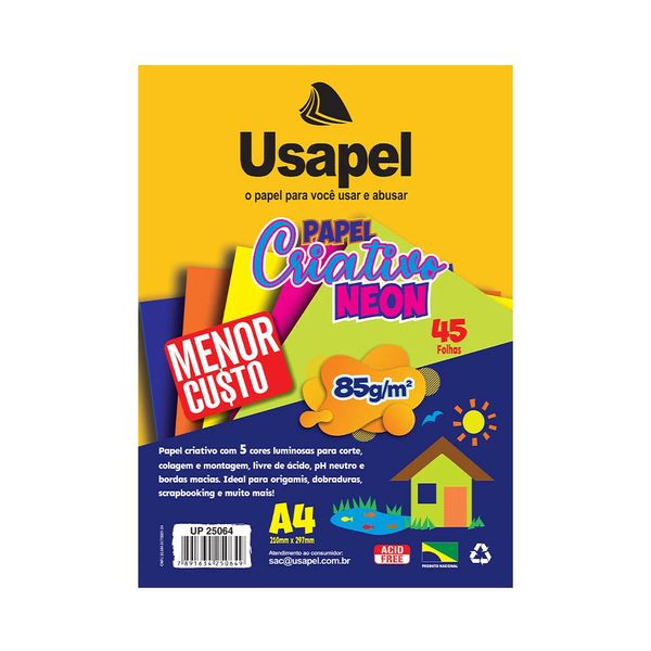 Bloco Criativo Usapel Neon A4 com 45 Folhas em 5 Cores 210x297mm 85g Bloco Criativo Usapel Neon A4 com 45 Folhas em 5 Cores 210x297mm 85g