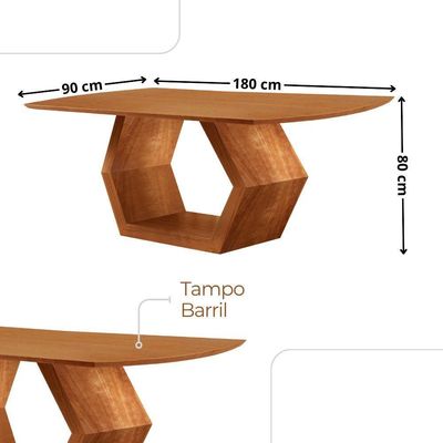 Mesa Ane 180 Tampo Laminado Barril Com 6 Cadeiras Munique Jade Imbuia Natural