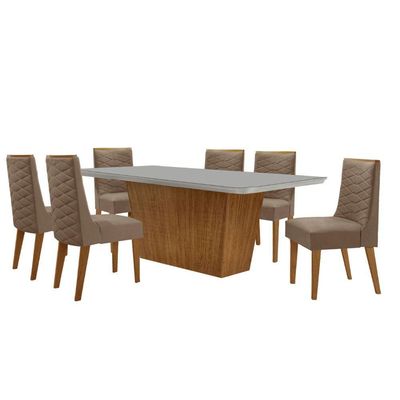 Mesa Para Sala De Jantar Aida Com 6 Cadeiras Safira Moderna Vel. Capuccino Off White Imbuia