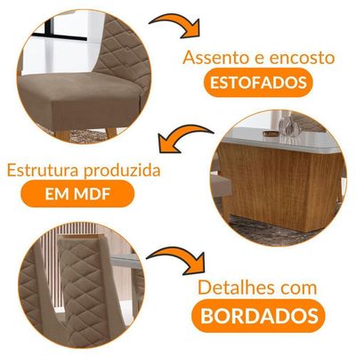 Mesa Para Sala De Jantar Aida Com 6 Cadeiras Safira Moderna Vel. Capuccino Off White Imbuia