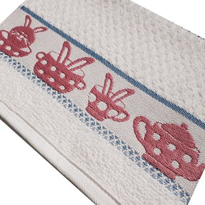 Pano de Copa LmPeter Jacquard 100% Algodão Com Barra Decorada Cozinha Rosa 48cmx70cm Branco
