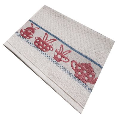 Pano de Copa LmPeter Jacquard 100% Algodão Com Barra Decorada Cozinha Rosa 48cmx70cm Branco