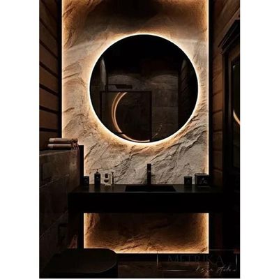 Espelho Decorativo Redondo LED Branco Frio Ou Quente Com Suporte Branco Quente