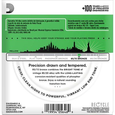 Encordoamento De Aco Para Violão Ez890 6 Cordas Super Light