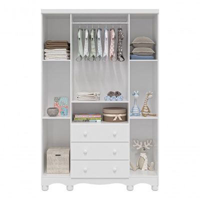 Armario Infantil 4 Portas Bolinha - Moveis Peroba Branco Brilho