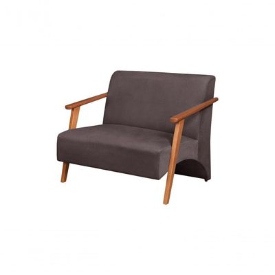 Poltrona Namoradeira Venus Braço Madeira Maciça Suede Unidecor Marrom