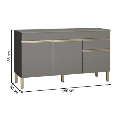 Balcao 3 Portas C/ Gaveteiro 1,50 Line C/ Tampo Gris