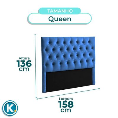 Cabeceira Estofada Queen Luna Nature Veludo Azul 158x136