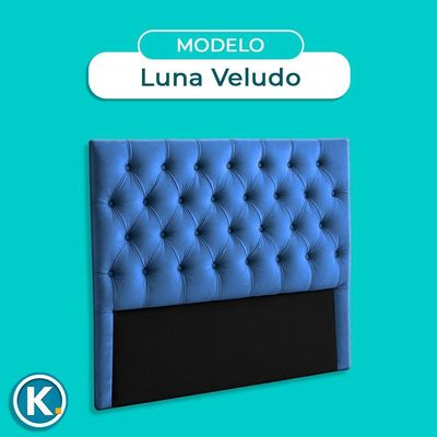 Cabeceira Estofada Queen Luna Nature Veludo Azul 158x136