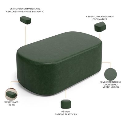 Puff Decorativo Orgânico Para Living Quarto 100cm Doha W01 Couríssimo Verde Musgo - Lyam Decor