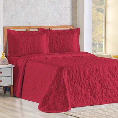 Cobre Leito Colcha Queen Mobili 03 Peças - Vermelho - 100% Poliéster