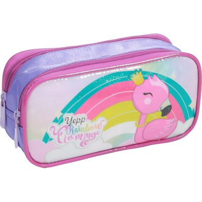 Kit Mochila Infantil Estojo e Lancheira Flamingo Lilás Yepp