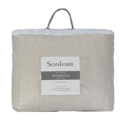 Kit Cobre Leito Colcha Anarruga 3 Peças Queen 240x260cm Fendi Sonhare