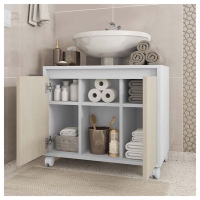 Gabinete Armário Para Banheiro Rodízios Clean Branco Caemmun