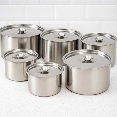 Porta Mantimentos Aço Inox Lata com Tampa Armazenar Kit 6un