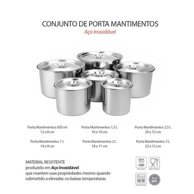 Porta Mantimentos Aço Inox Lata com Tampa Armazenar Kit 6un