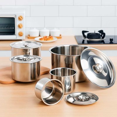 Porta Mantimentos Aço Inox Lata com Tampa Armazenar Kit 6un