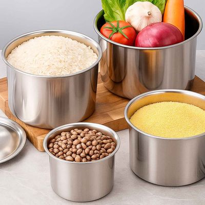 Porta Mantimentos Aço Inox Lata com Tampa Armazenar Kit 6un