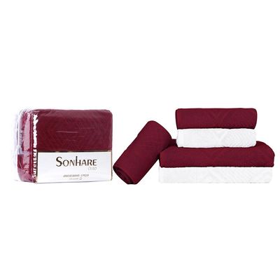 Kit de Toalha Banho Rosto Tapete 5 Peças Malbec e Branca Max Sonhare Ouro - Sultan