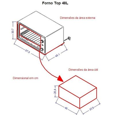 Forno Elétrico De Bancada 48 Litros Fogatti Top 48 Black Preto 110V