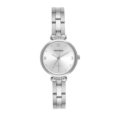 Relogio Mondaine Feminino Ref: 32964l0mkne2 Prateado Cruz + Semijoia