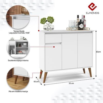 Aparador Buffet Veneza - 3 Portas E 1 Gaveta Em Mdf-mdp Branco - Ej Móveis
