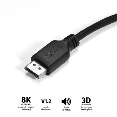 Cabo Mini Displayport Macho Para Displayport Macho V.1.2 28awg Puro Cobre 2 Metros - Pmddpm-2