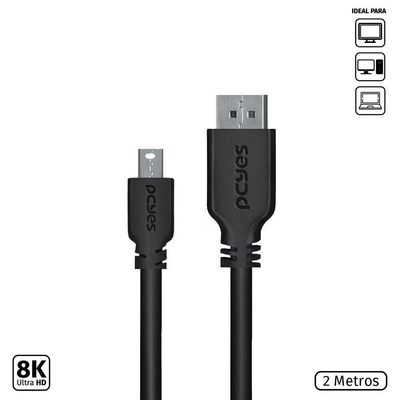 Cabo Mini Displayport Macho Para Displayport Macho V.1.2 28awg Puro Cobre 2 Metros - Pmddpm-2
