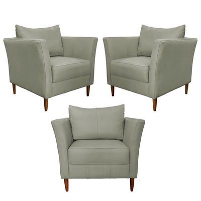 Kit 3 Poltronas Decorativa Sala de Estar Pés Palito Lubbock Couro Fendi - Gran Belo